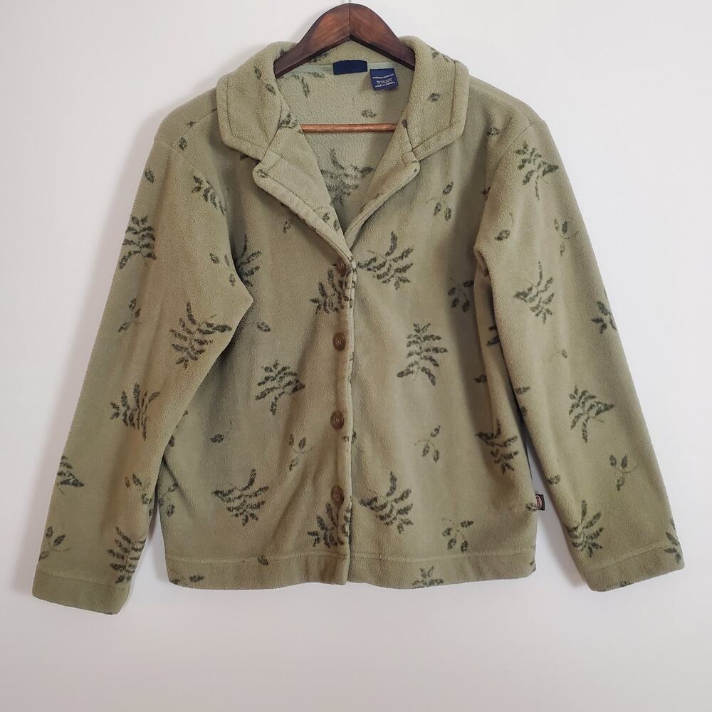 Vintage 90s Y2K Fern Leaf Fleece Cardigan Green Medium - Picture 4 of 9